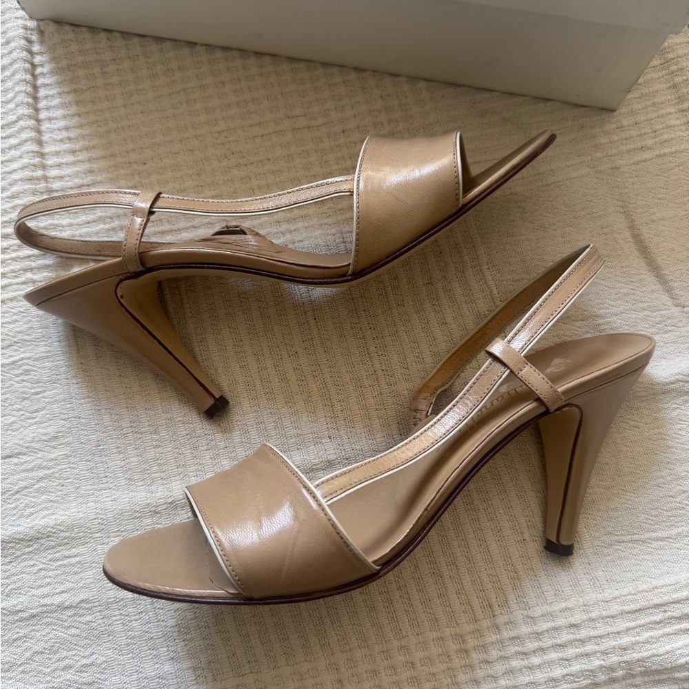 Vintage Italian Nude Leather Slingback Heels Size 7.5 AA